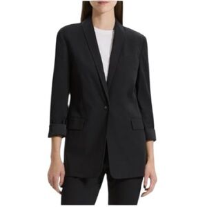 Theory Rolled Sleeve One Button Blazer Black Size 6 Minimalist Modern Chic Boss